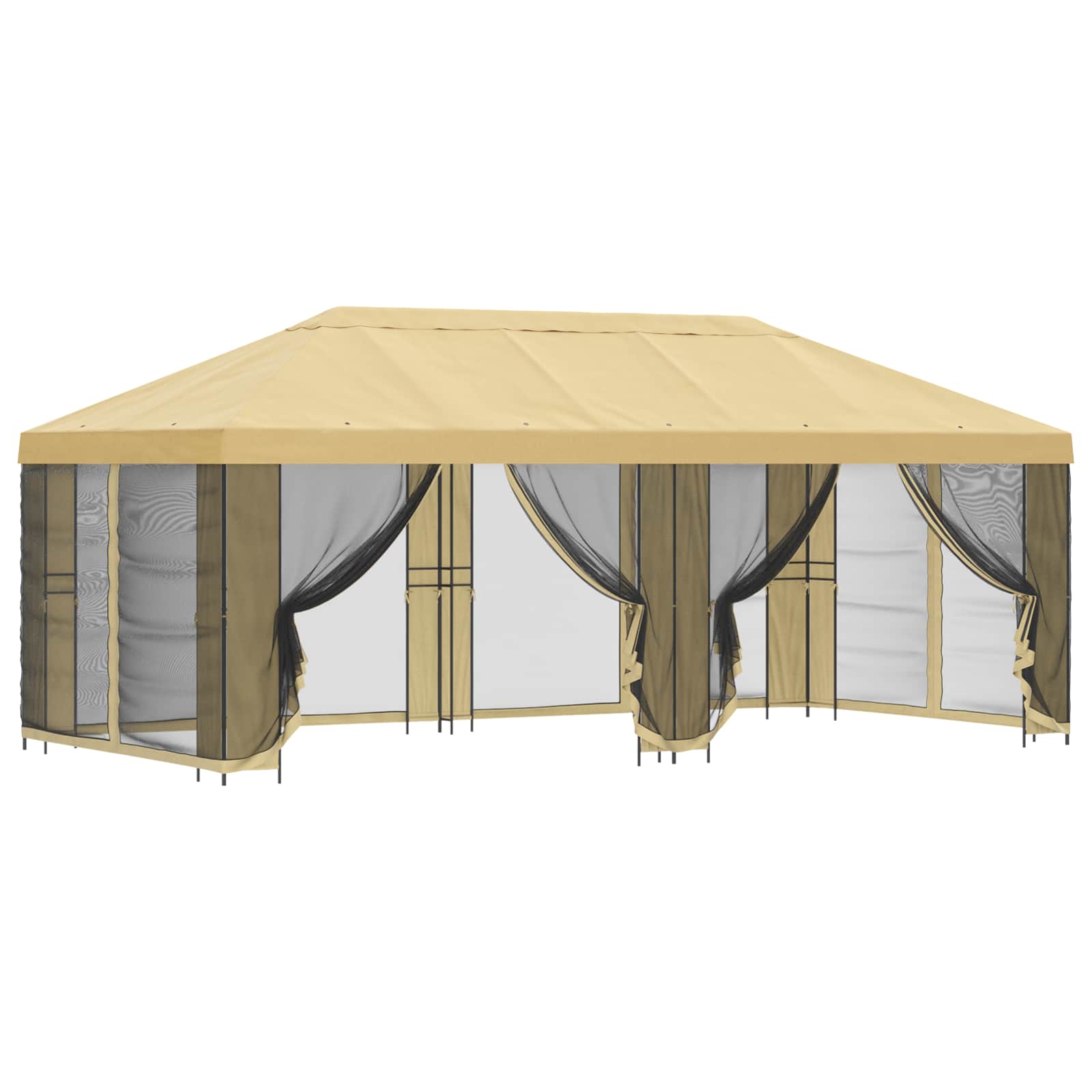 Pavillon mit Seitenwänden 6 x 3 m Beige Polyester und Stahl 190