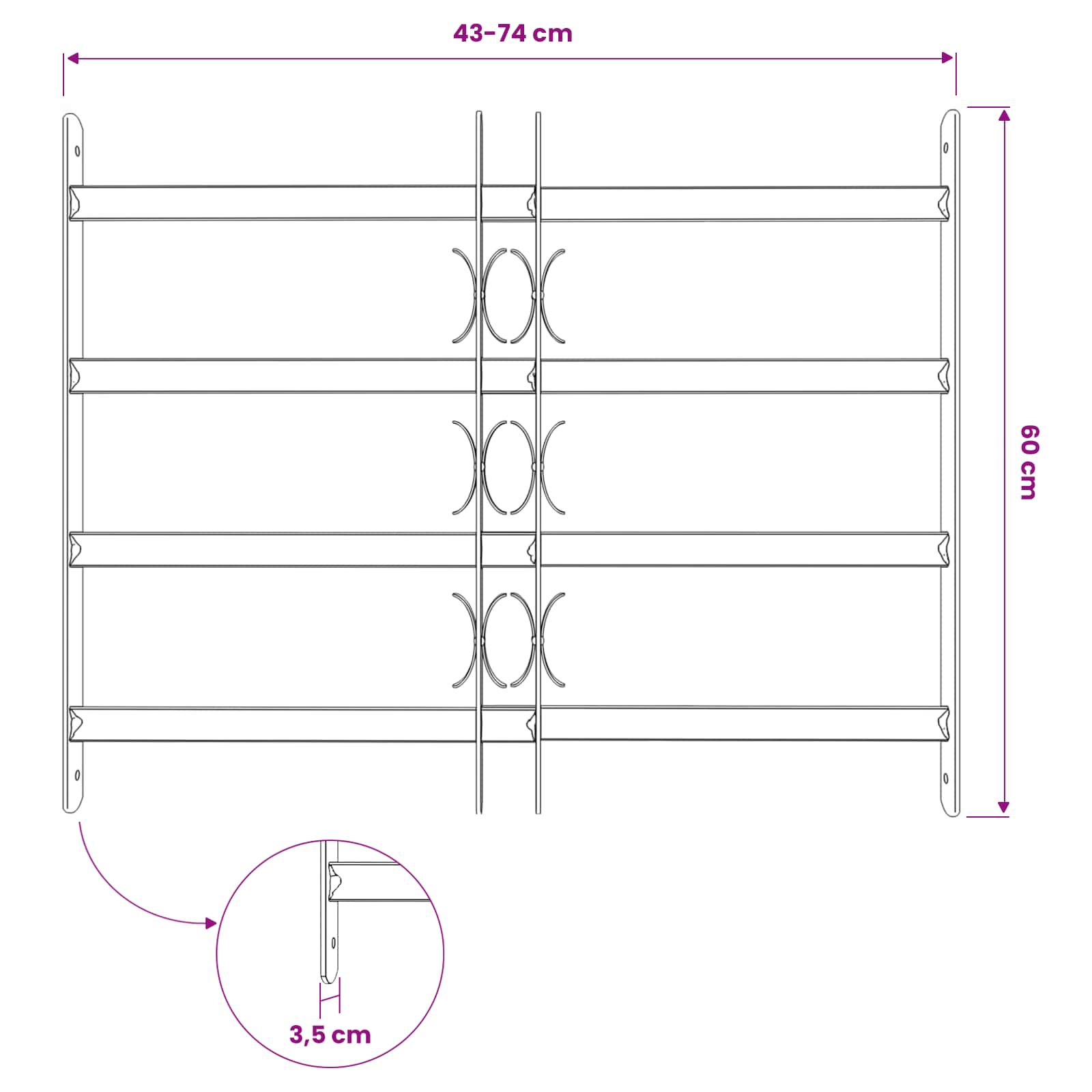 Fenstergitter 76 x 30 cm Pulverbeschichteter Stahl Schwarz