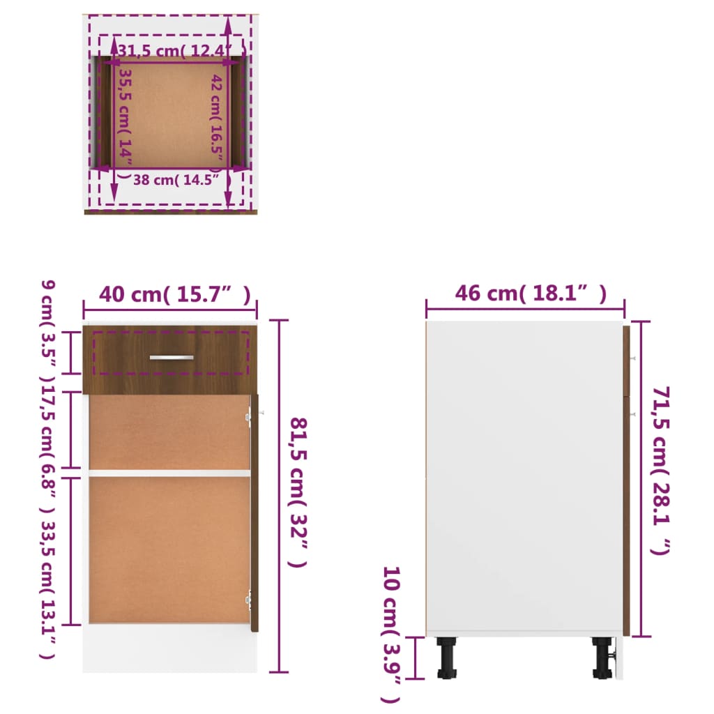 Unterschrank Lyon Weiß 60x46x81,5 cm Holzwerkstoff