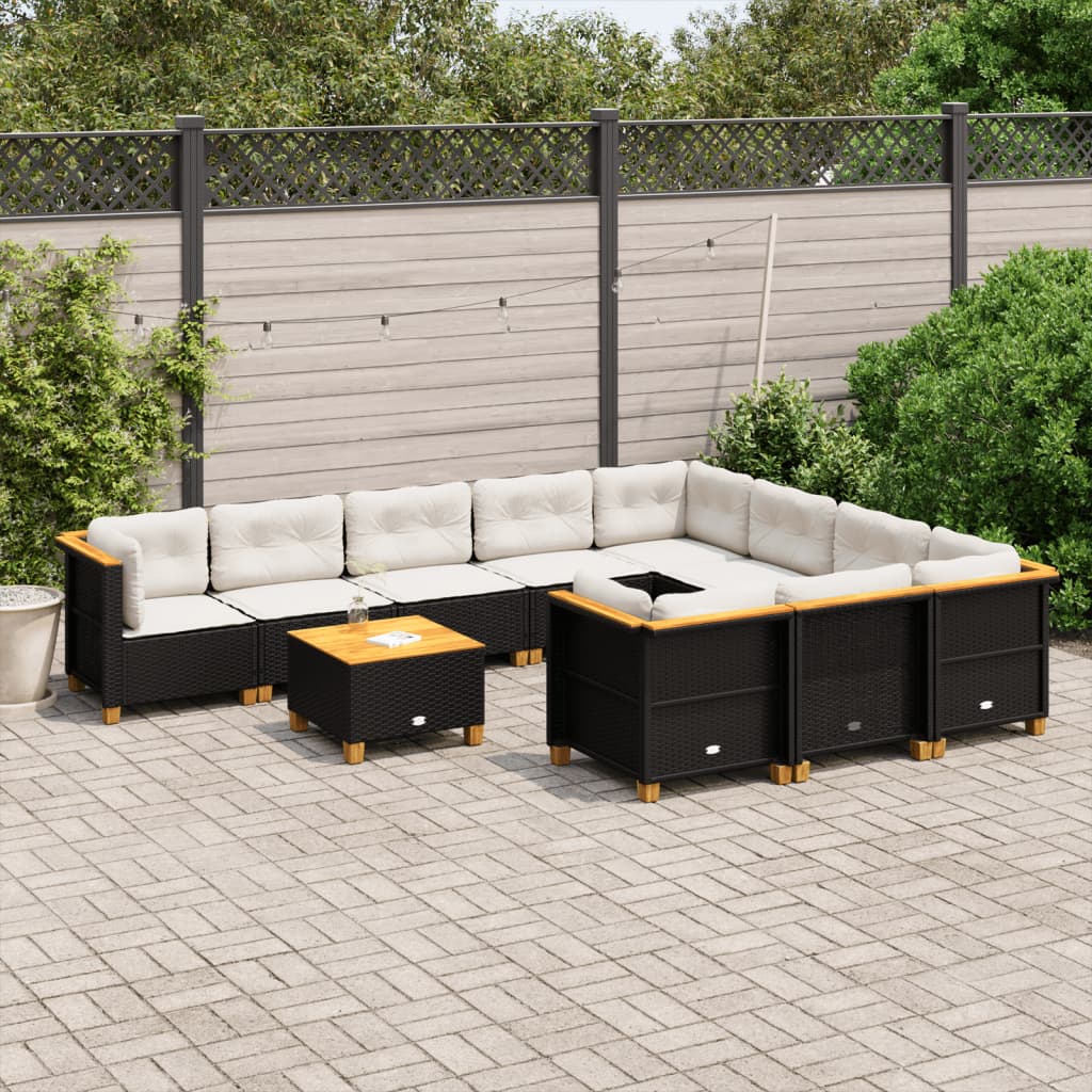 10-tlg. Garten-Sofagarnitur mit Kissen Beige Poly Rattan