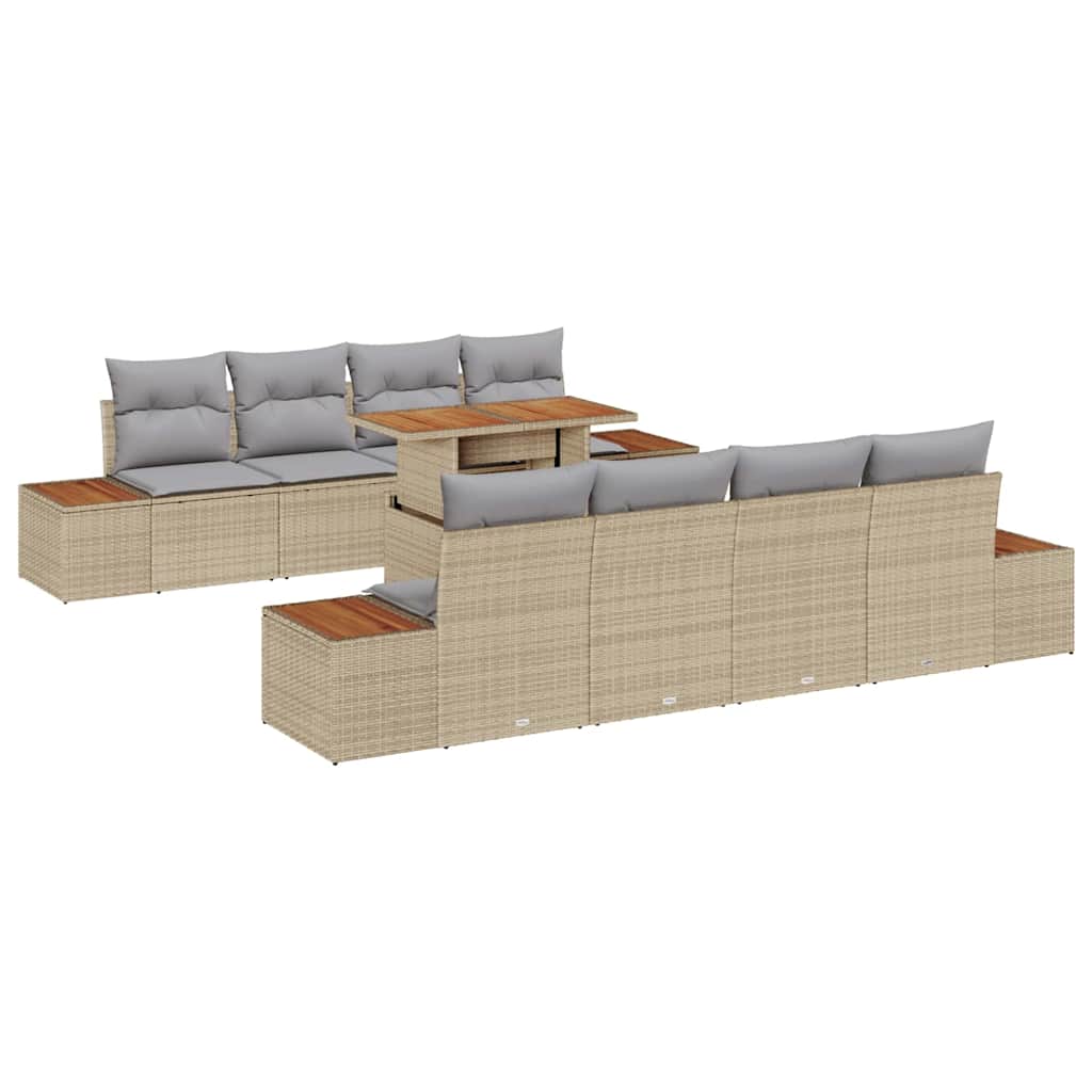 Garten Essgruppe mit Kissen 9 pcs Schwarz und Beige