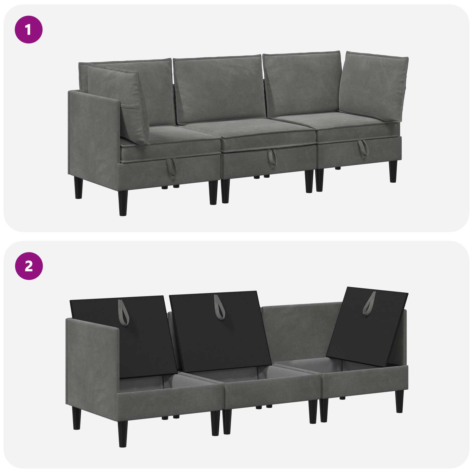 Wohnzimmergarnitur mit Kissen mit Speicher 3 pcs Hellgrau Samt