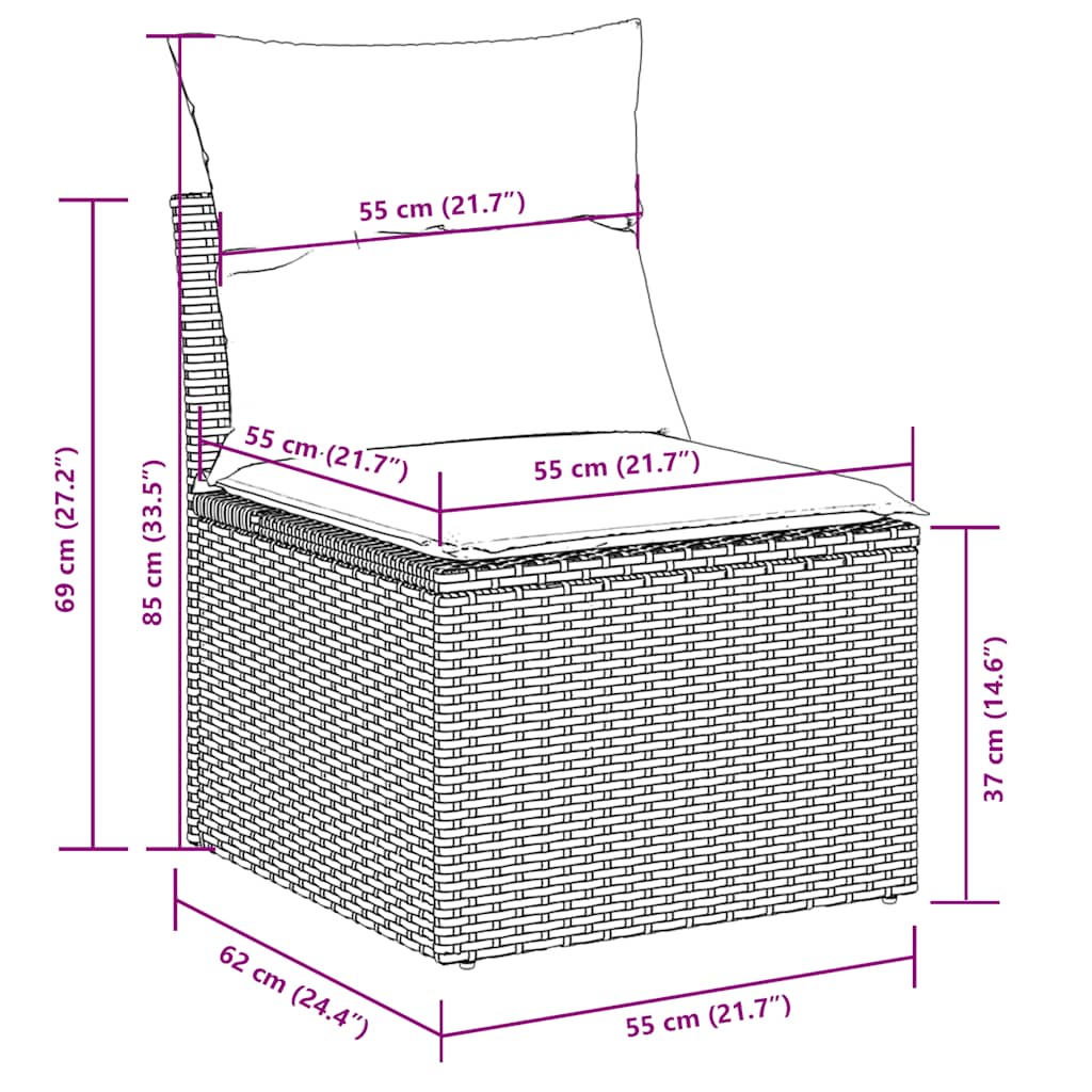 10-tlg. Garten-Sofagarnitur mit Kissen Schwarz Poly Rattan