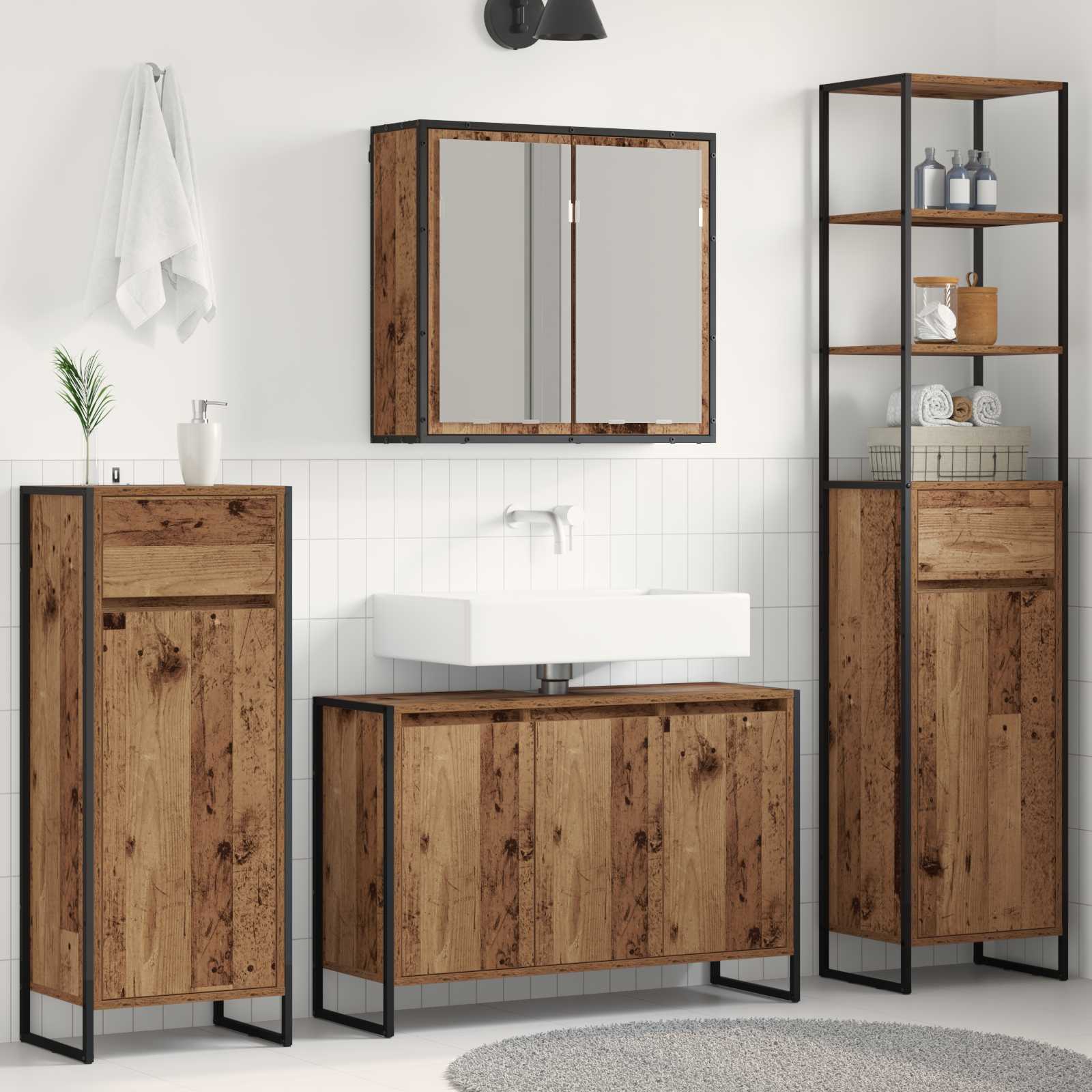 Badezimmermöbel-Set mit Tür Schwarz Eichen-Optik Holzwerkstoff