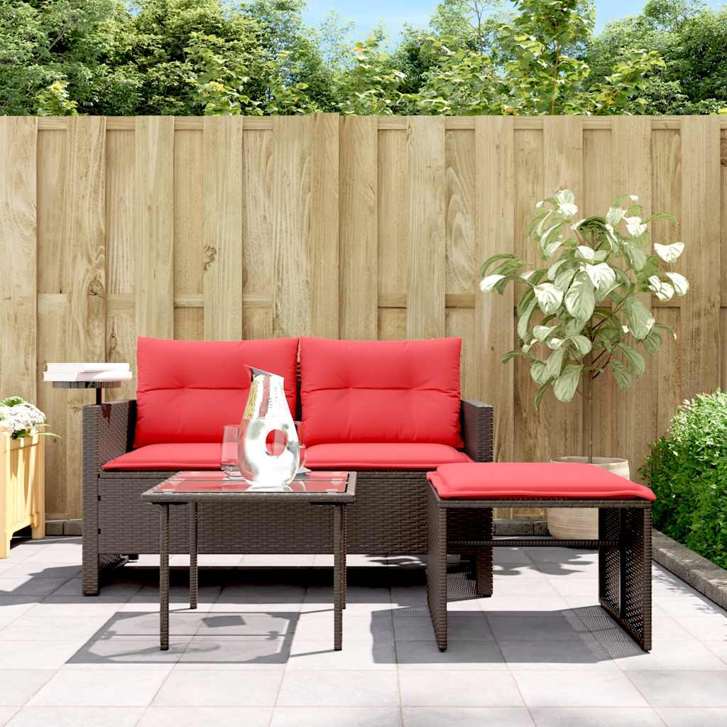 3-teiliges Gartensofa-Set mit Kissen, grau, Polyrattan