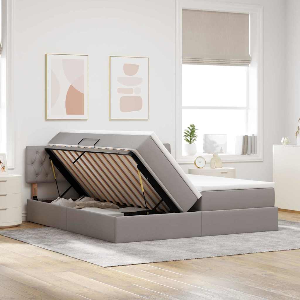 Aufbewahrungsbett mit Matratze Hellgrau 180 x 200 cm Kunstleder