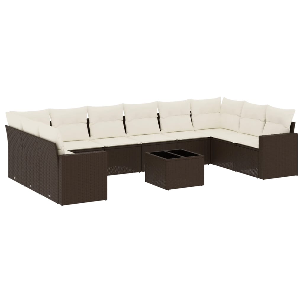10-tlg. Garten-Sofagarnitur mit Kissen Schwarz Poly Rattan