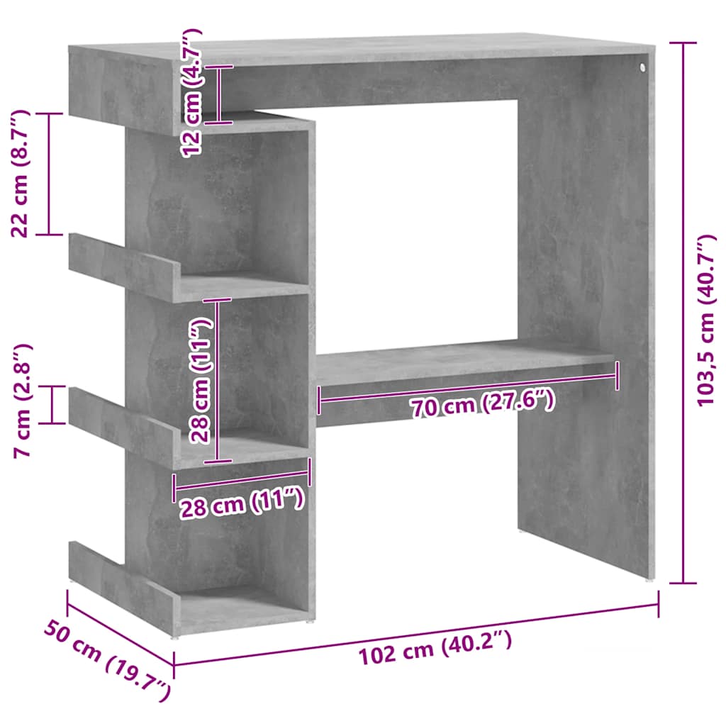 Bartisch mit Regal Weiß 100x50x101,5 cm Holzwerkstoff