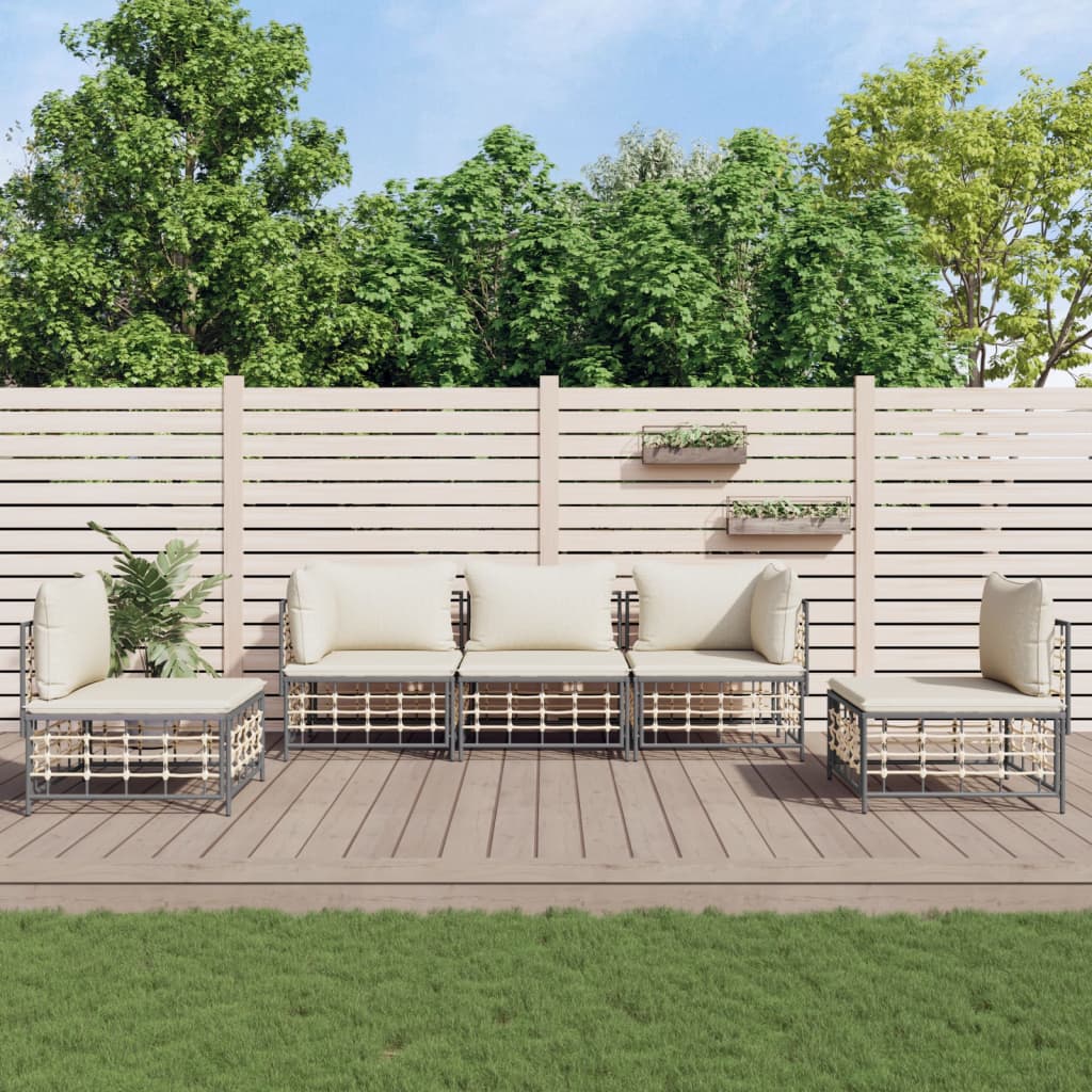 6-tlg. Garten-Lounge-Set mit Kissen Anthrazit Poly Rattan