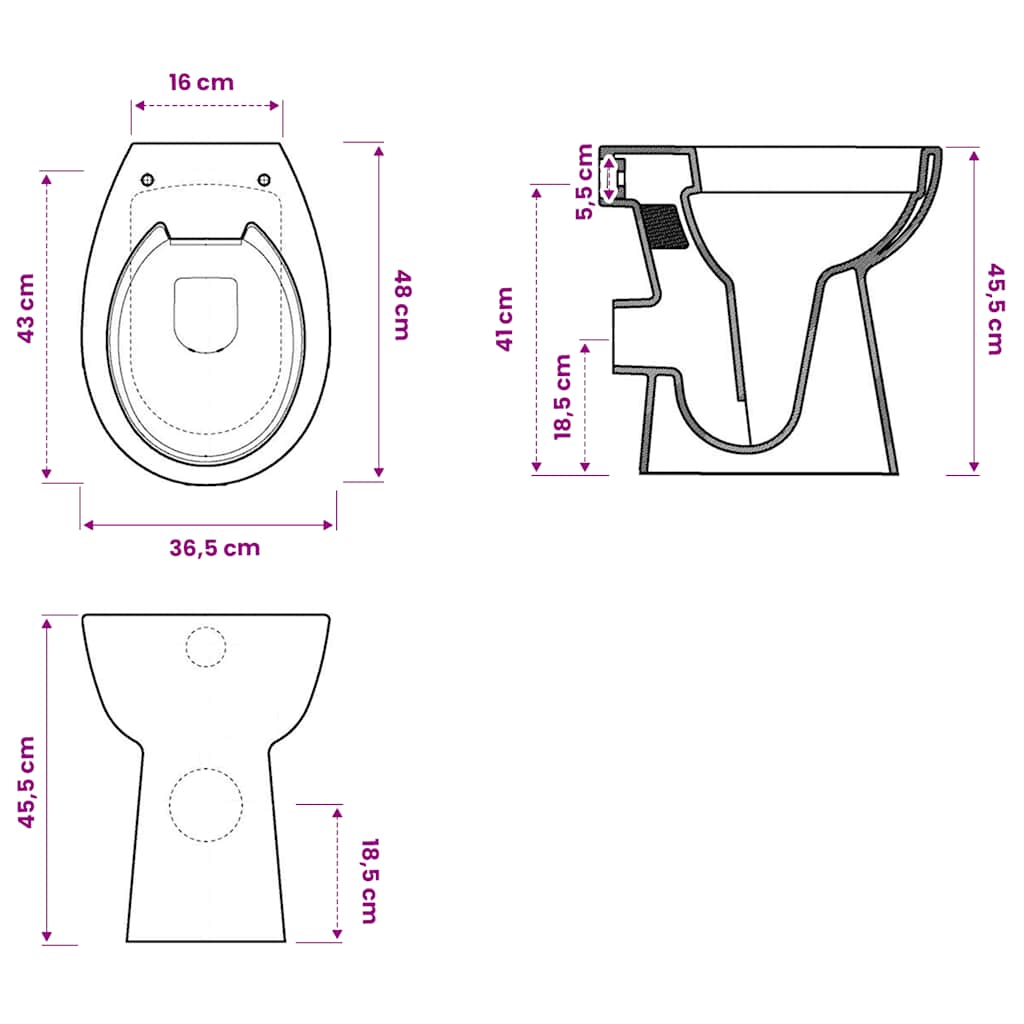 Randloses WC 7 cm Extra Höhe Soft-Close Keramik Weiß
