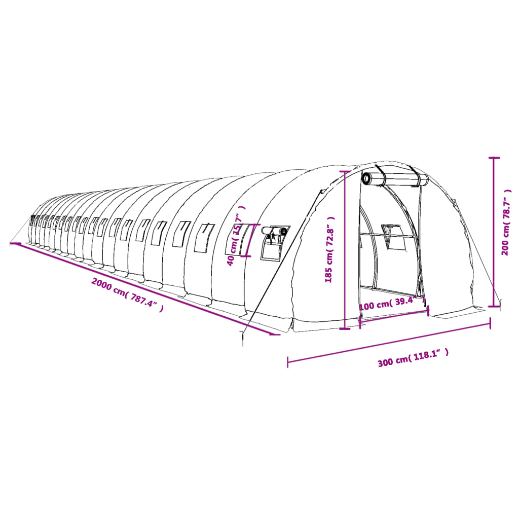 Gewächshaus mit Stahlrahmen Grün 48 m² 16x3x2 m