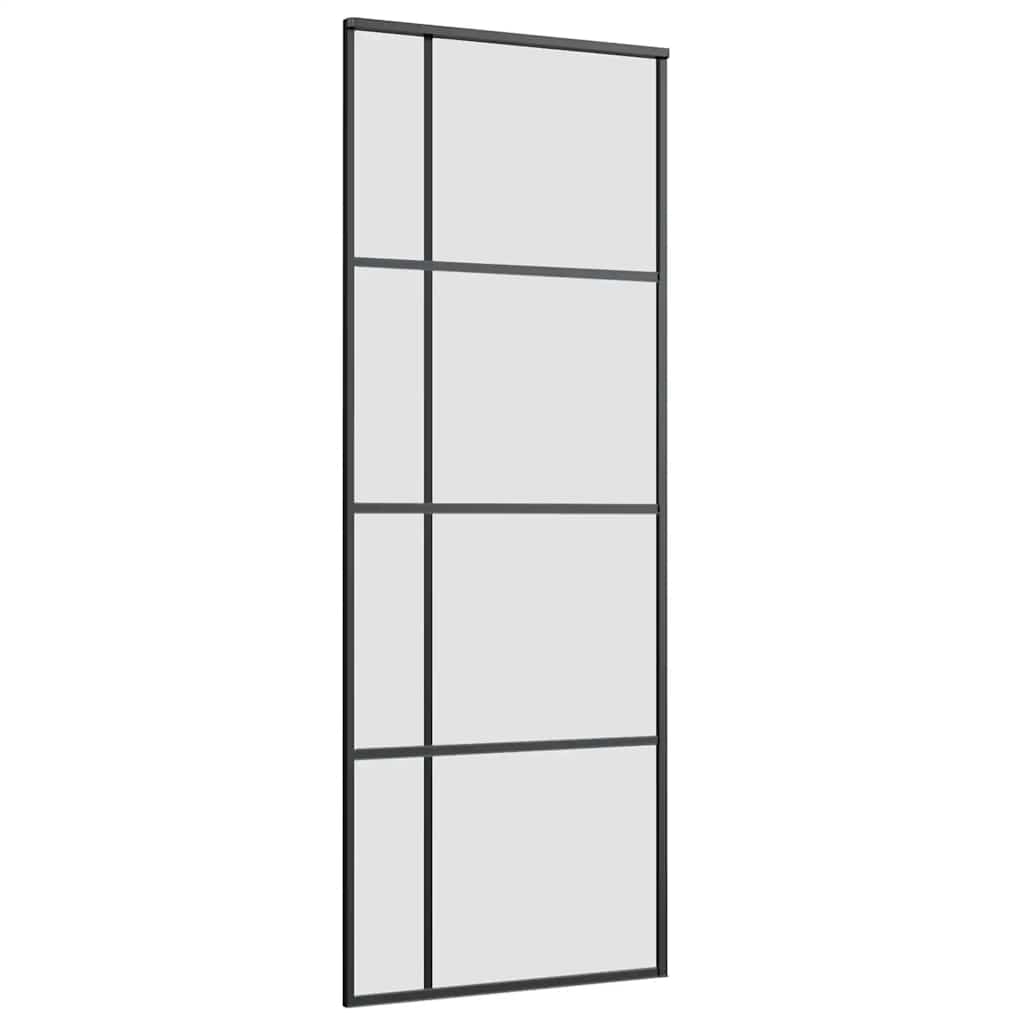 Schiebetür mit Beschlag Schwarz 76x205 cm ESG-Glas