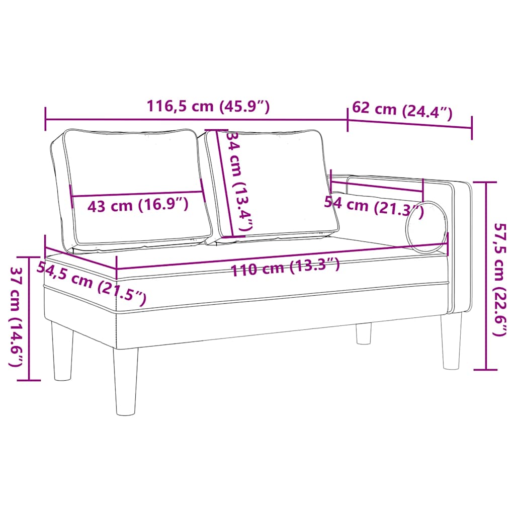 Chaiselongue mit Kissen Blau Samt