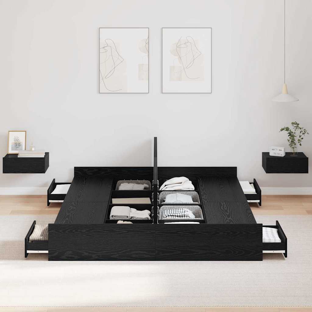 Aufbewahrungsbettgestell Weiß 200 x 200 cm Holzwerkstoff
