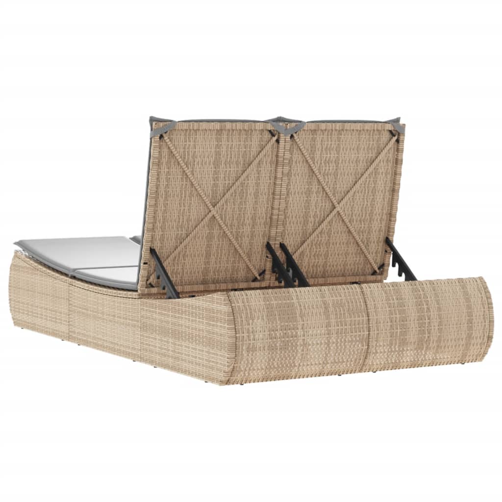 Doppel-Sonnenliege mit Kissen Schwarz Poly Rattan
