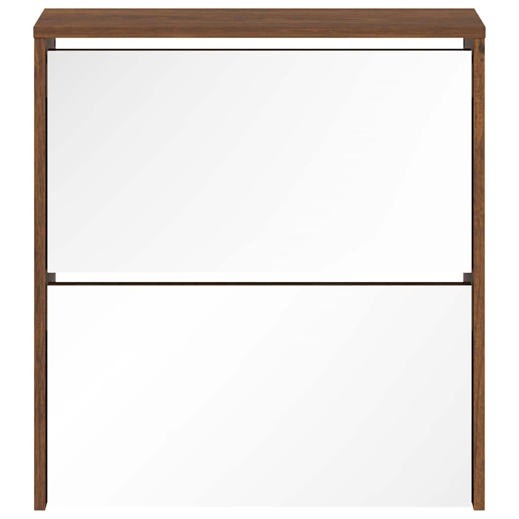 Schuhschrank mit 2 Fächern Spiegel Eiche-Optik 63x17x67 cm