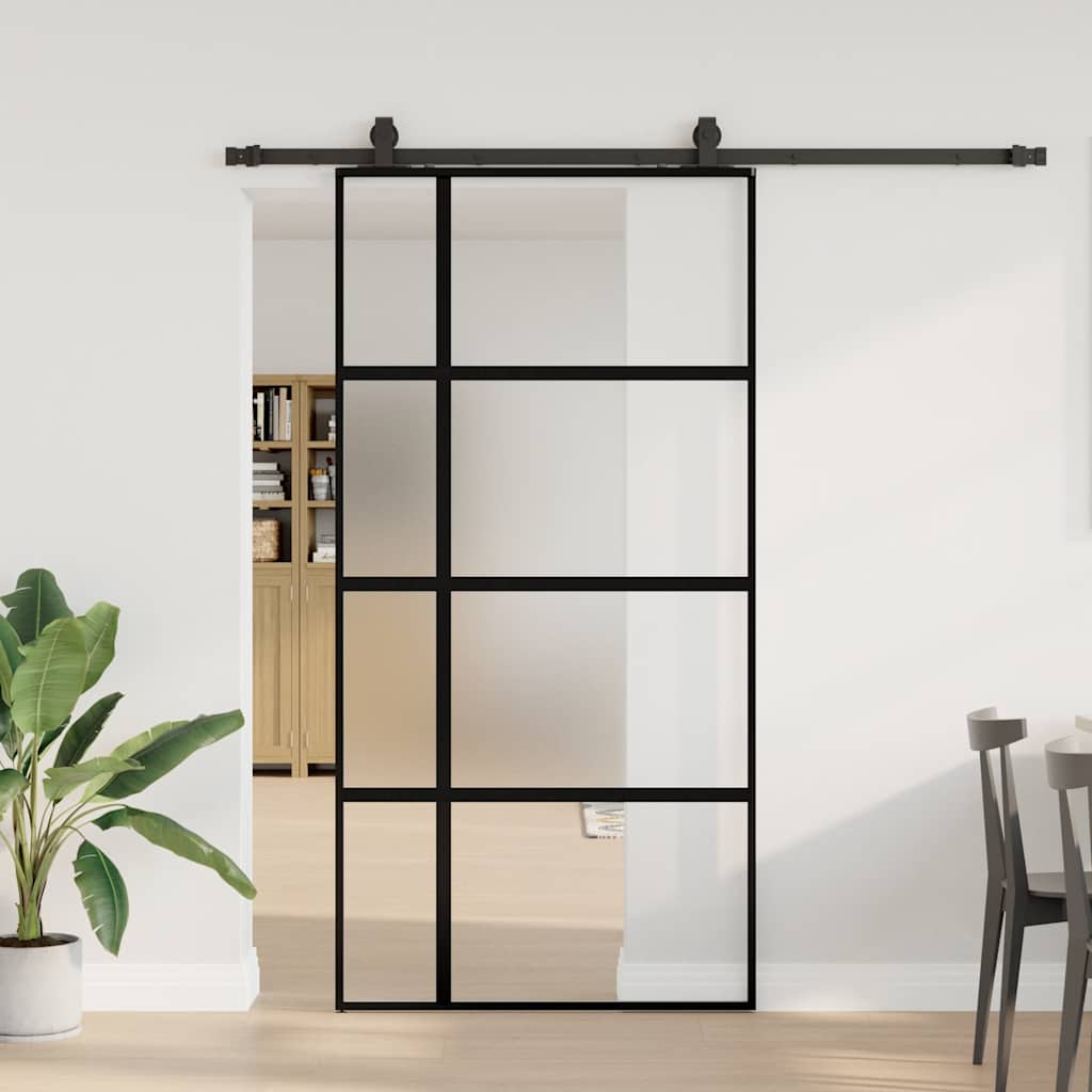 Schiebetür mit Beschlag Schwarz 76x205 cm Hartglas