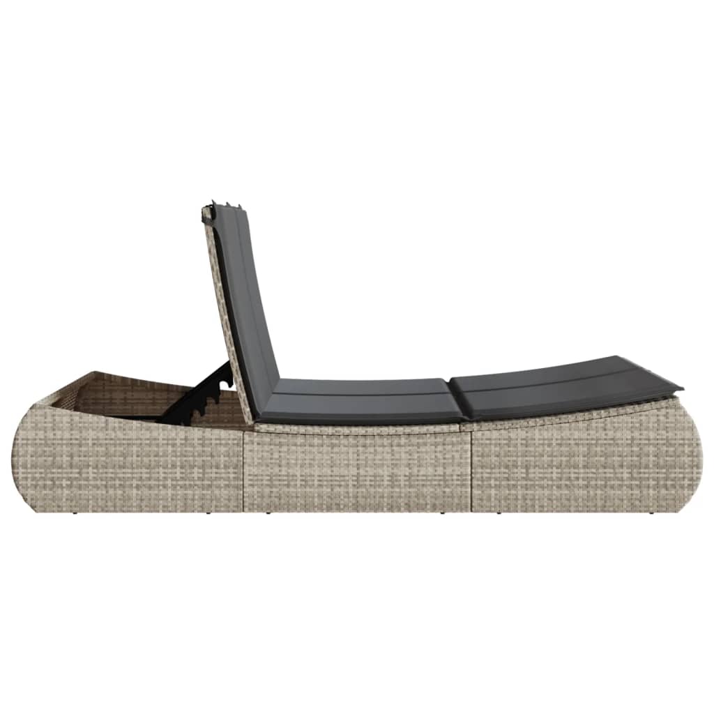 Doppel-Sonnenliege mit Kissen Schwarz Poly Rattan