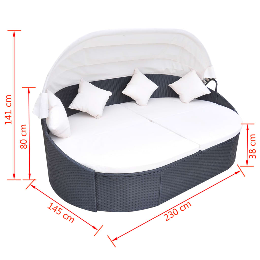 Outdoor-Loungebett mit Dach Poly Rattan Braun