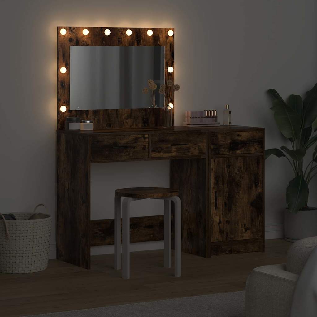 Schminktisch mit Spiegelbeleuchtung 2 pcs Weiß Holzwerkstoff