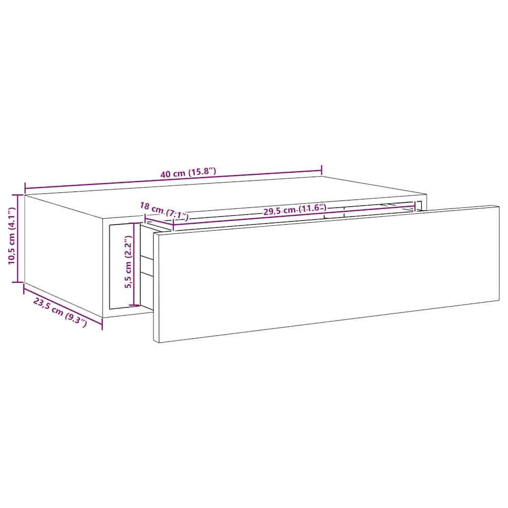 Wandregal mit Schublade Weiß 40x23,5x10 cm MDF