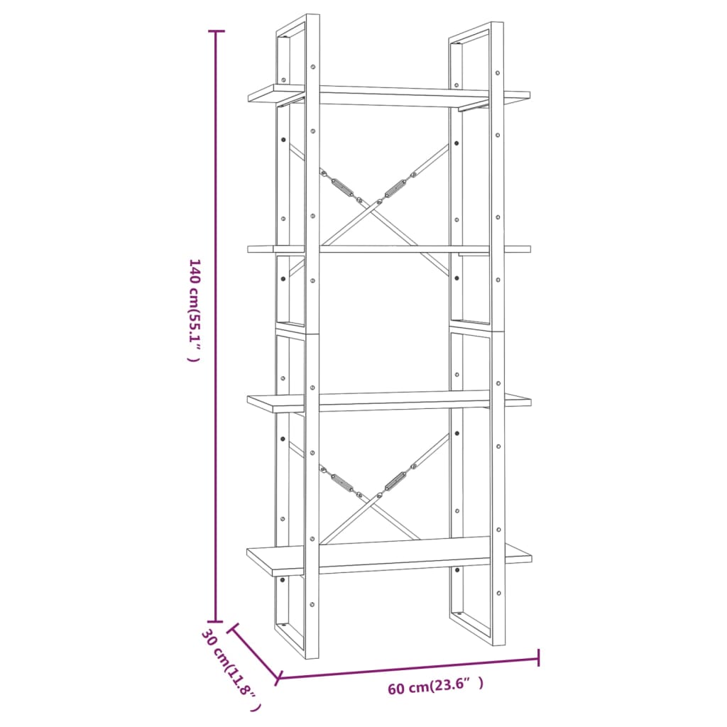 Bücherregal 2 Fächer Weiß 60x30x70 cm Holzwerkstoff