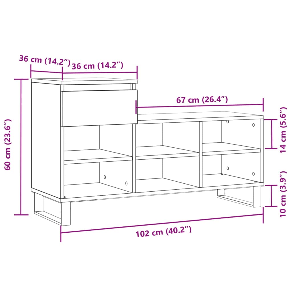 Schuhregal Grau Sonoma 102x36x60 cm Holzwerkstoff