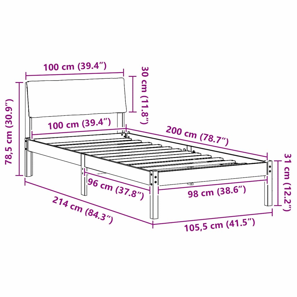 Bettgestell Braun und hellgrau 200 x 200 cm Massivholz Kiefer