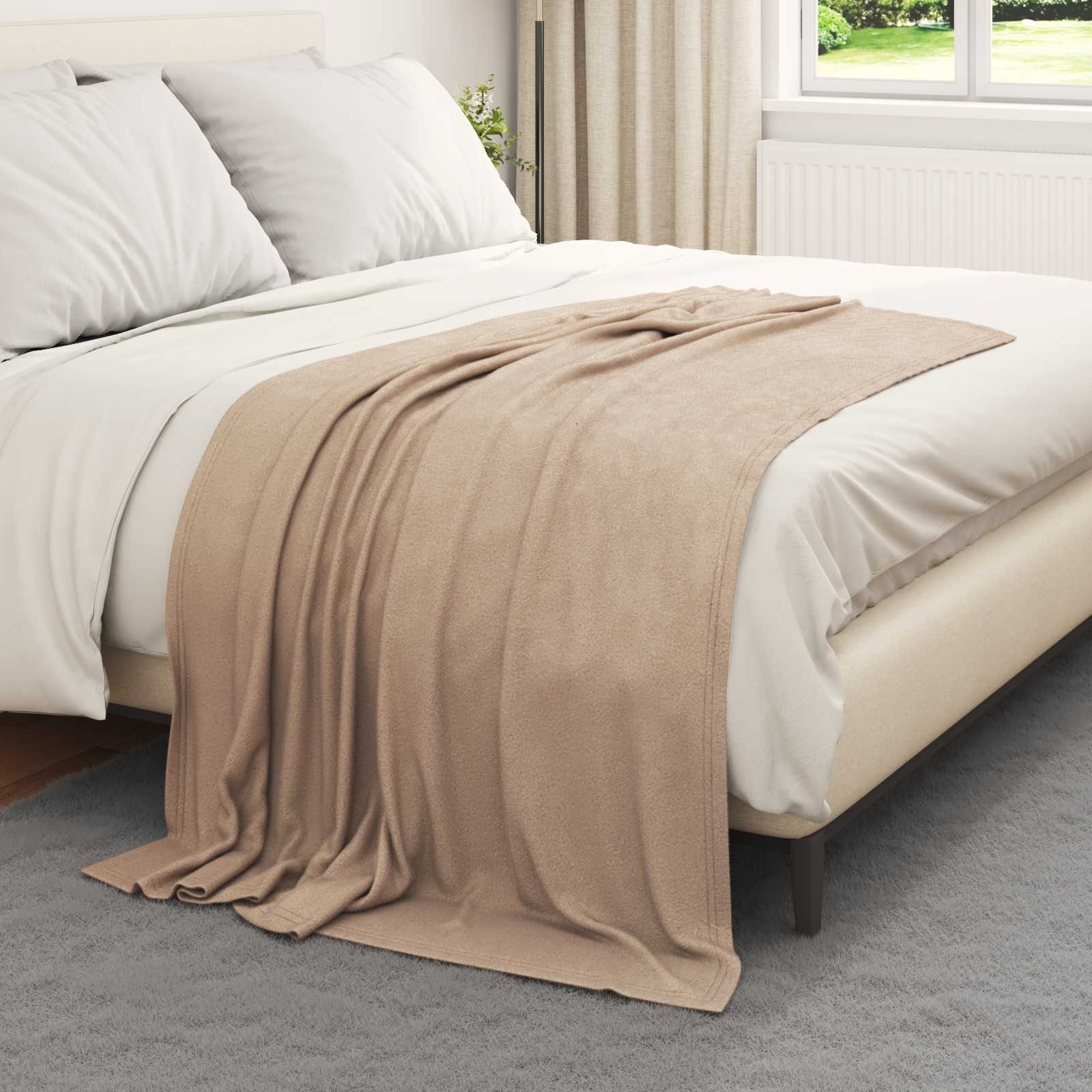 Überwurfdecke Beige 170 x 130 cm Fleece