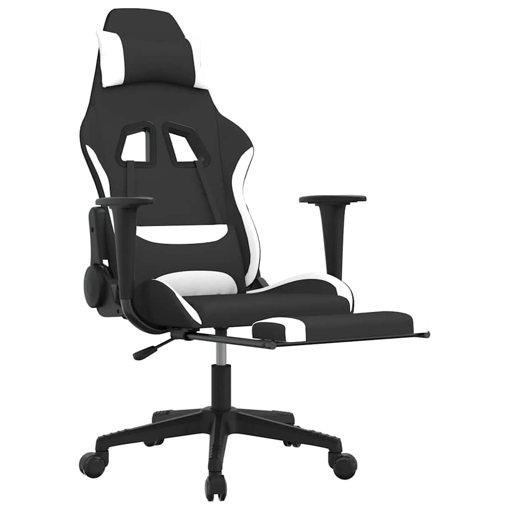 Gaming-Stuhl mit Massagefunktion Schwarz und Creme Stoff