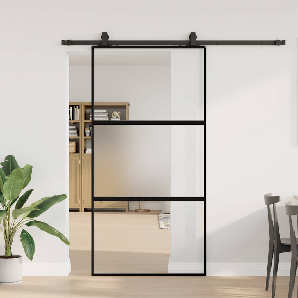 Schiebetür mit Beschlag Schwarz 76x205 cm Hartglas