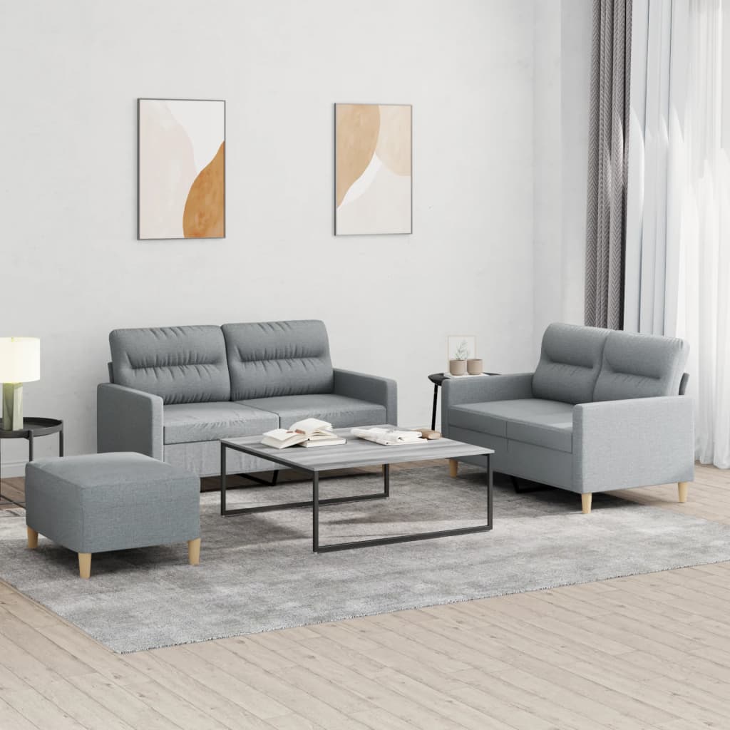 3-tlg. Sofagarnitur mit Kissen Creme Stoff