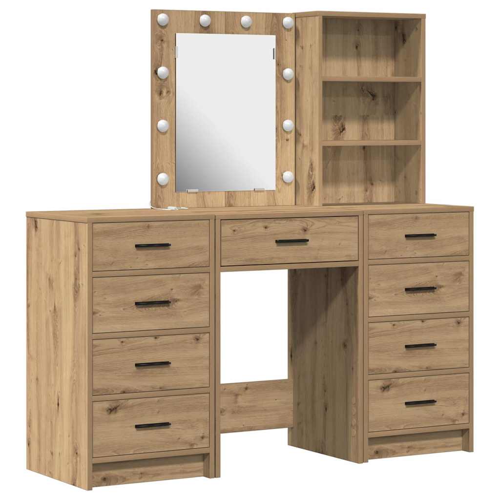 Schminktisch mit Spiegelbeleuchtung 3 pcs Weiß Holzwerkstoff