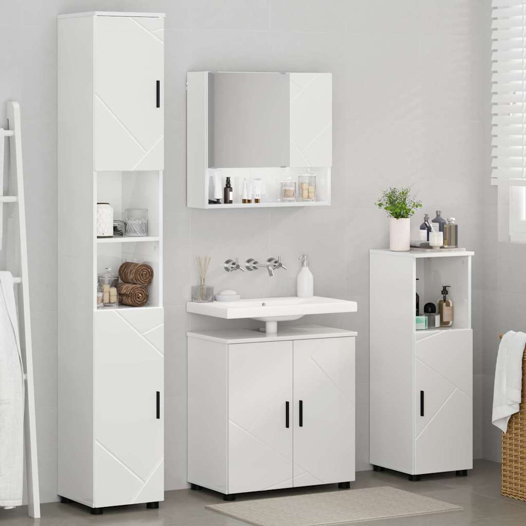 Badezimmermöbel-Set mit Tür 4 pcs Weiß Holzwerkstoff & Metall