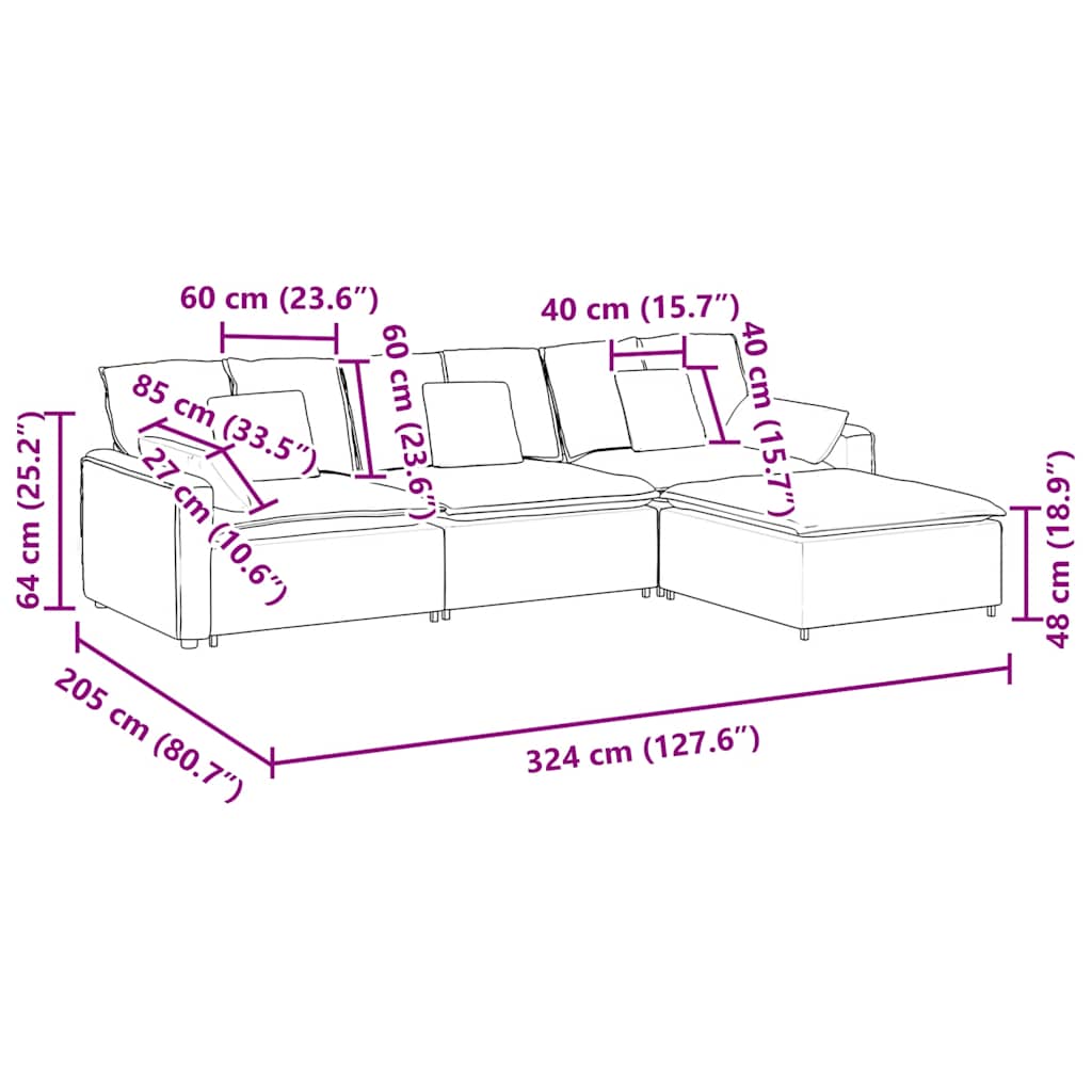 Modulares Sofa mit Fußhocker und Kissen Blau