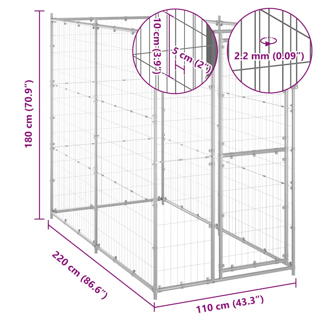 Outdoor-Hundezwinger Stahl mit Überdachung 110x220x180 cm