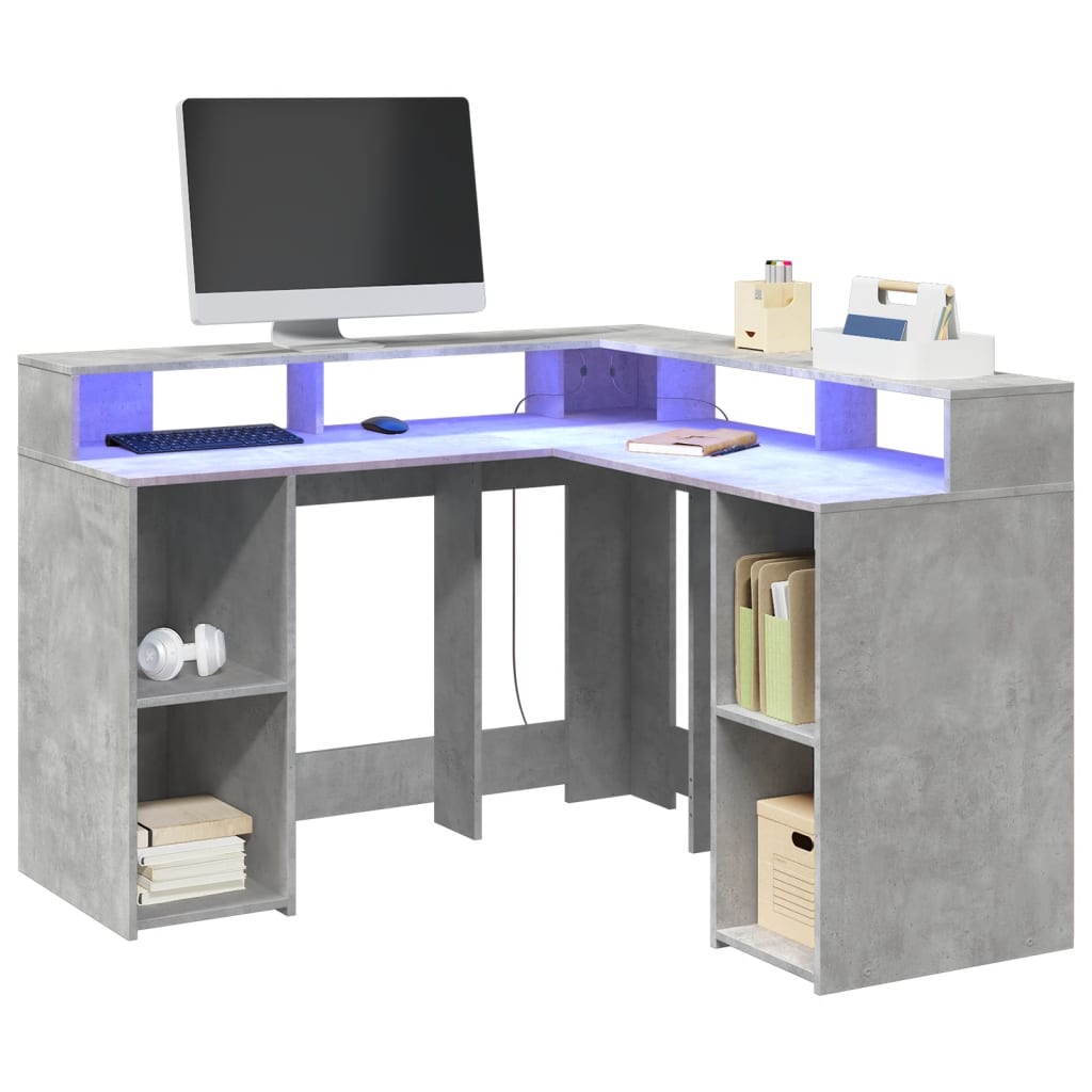 LED-Schreibtisch Weiß 130x130x91 cm Holzwerkstoff