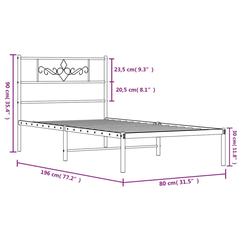 Bettgestell mit Kopfteil Metall Schwarz 100x190 cm