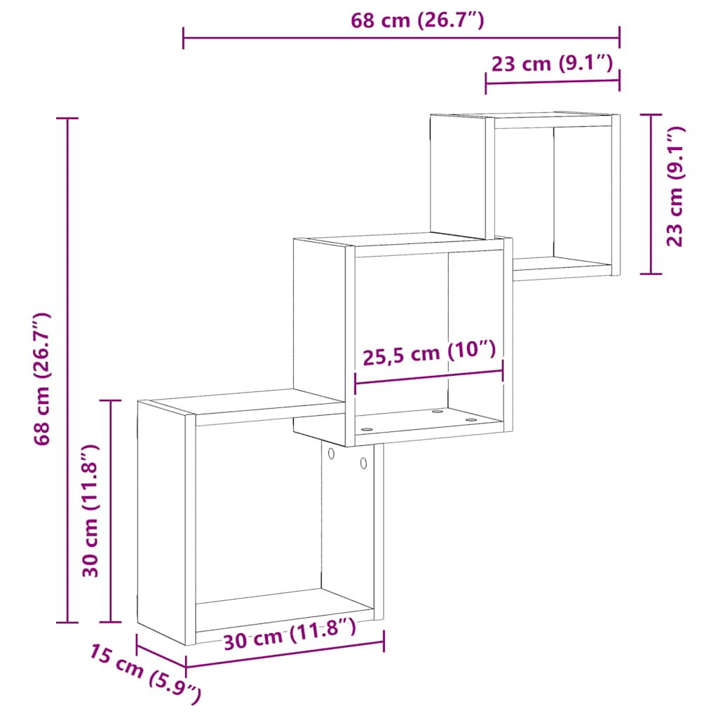 Cube Wandregale Weiß 68x15x68 cm Holzwerkstoff