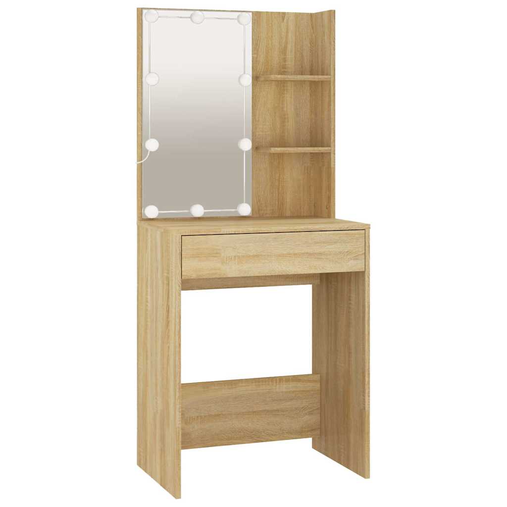 Schminktisch-Set mit LED Weiß Holzwerkstoff