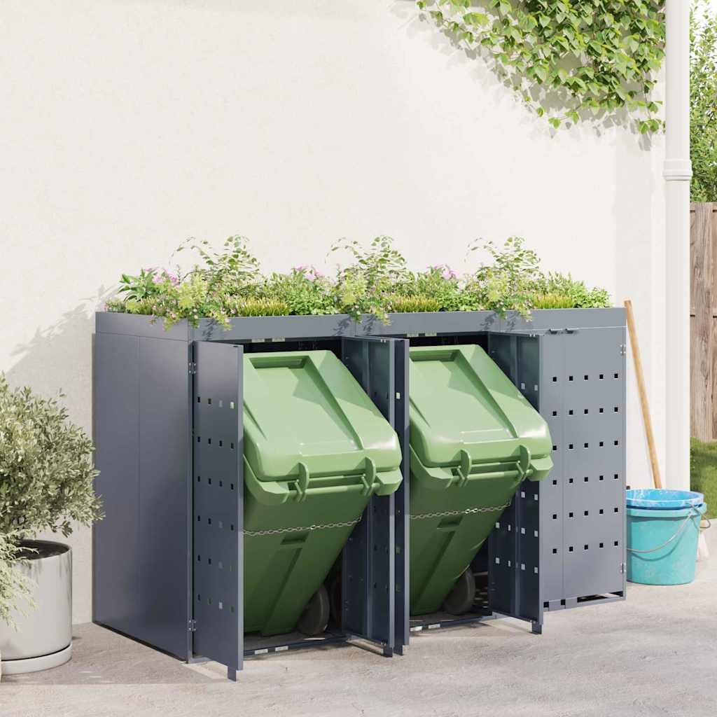 Mülltonnenbox für 2 Tonnen Schwarz 138x79x117 cm Stahl