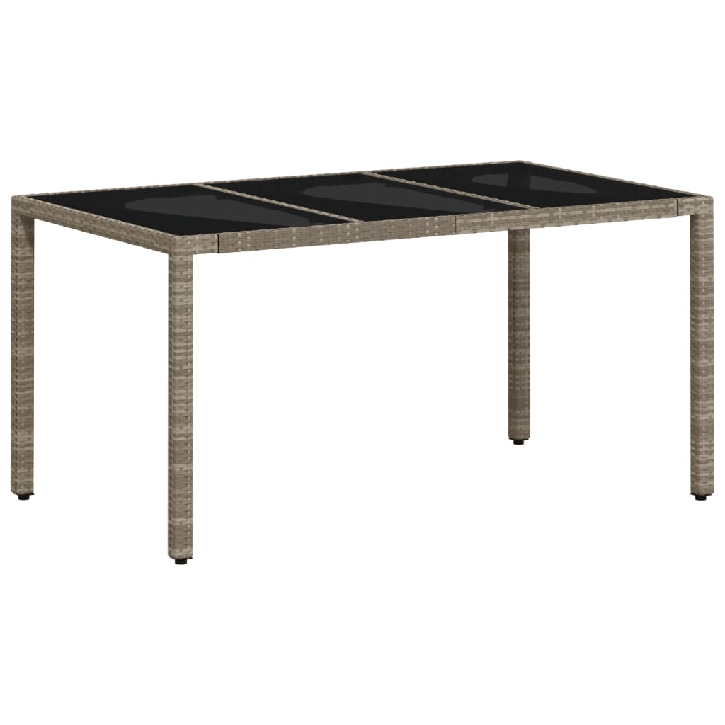 Gartentisch 150x90x75 cm Hartglas und Poly Rattan Schwarz