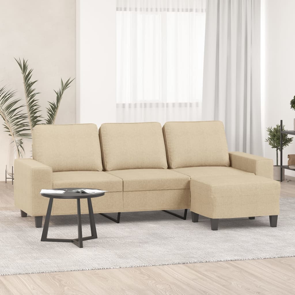 3-Sitzer-Sofa mit Hocker Hellgrau 180 cm Stoff