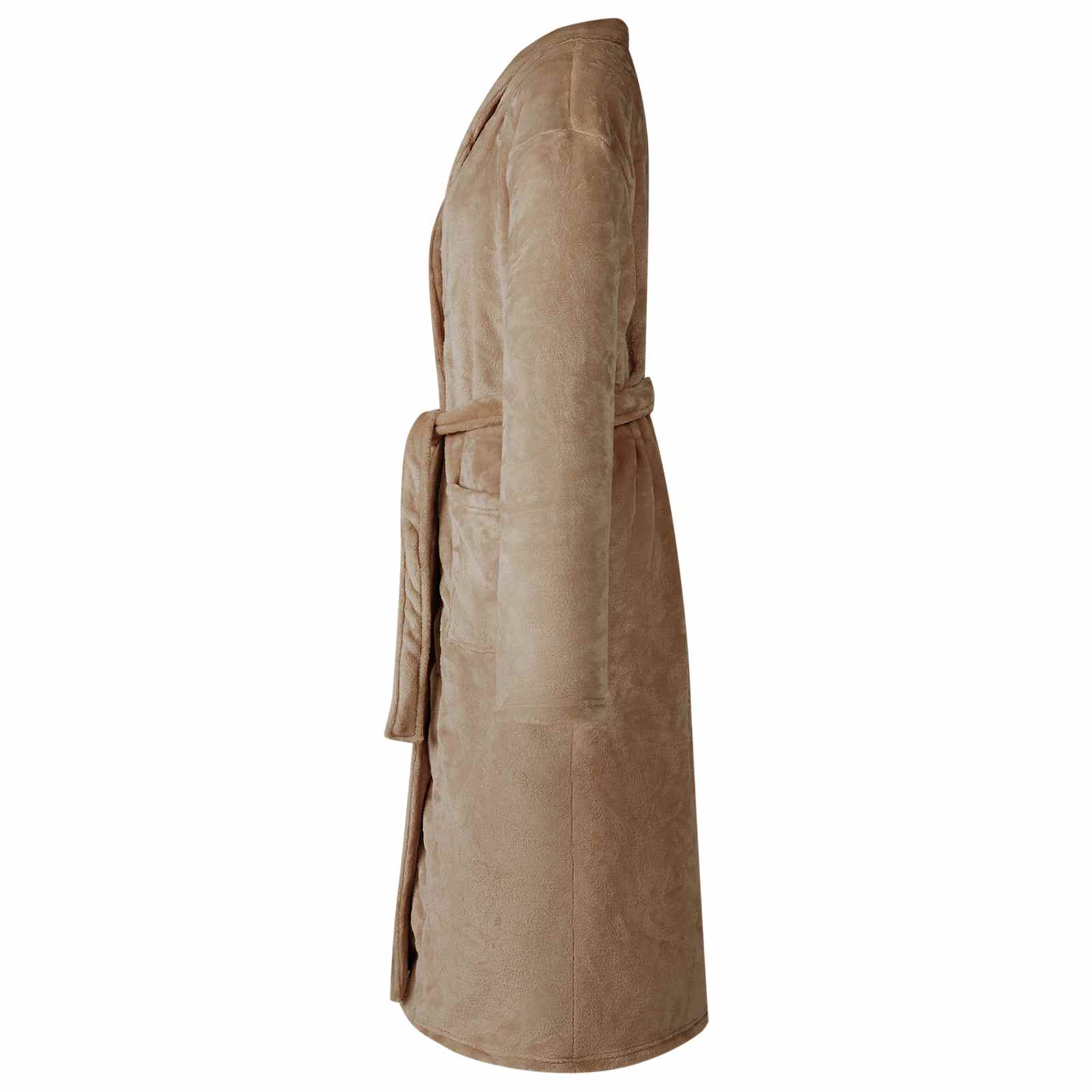 Bademantel ohne Kapuze Beige S Flanell