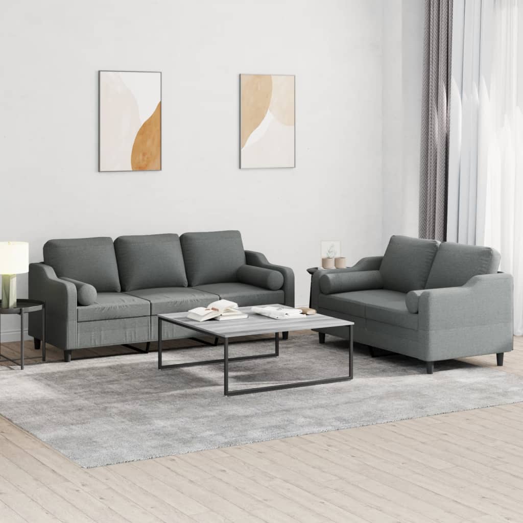 3-tlg. Sofagarnitur mit Kissen Braun Stoff