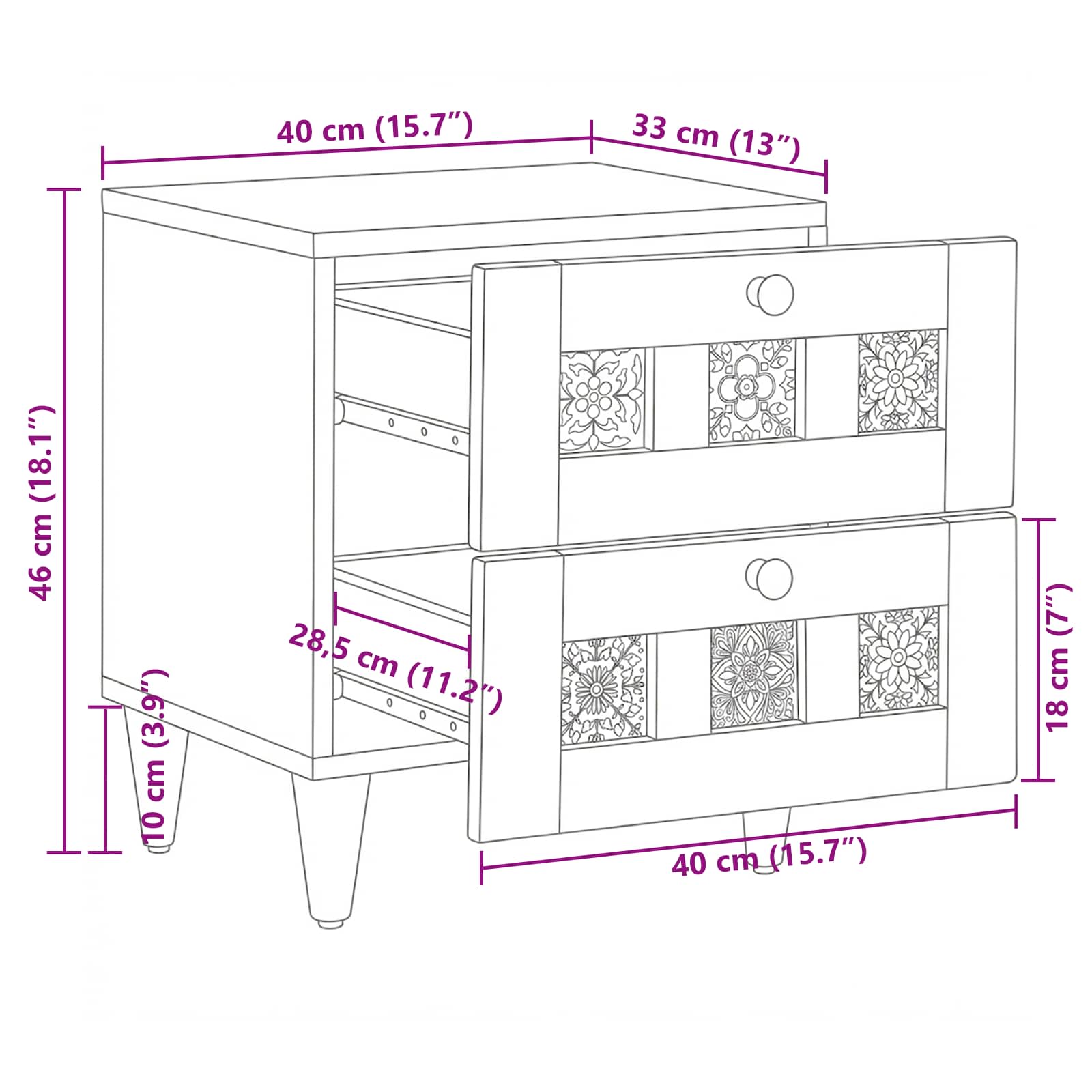 Nachttisch Braun 40 x 33 x 46 cm Massivholz Mango