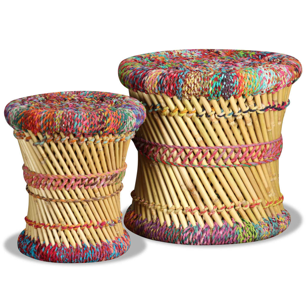 Hocker 2 Stk. Bambus und Jute