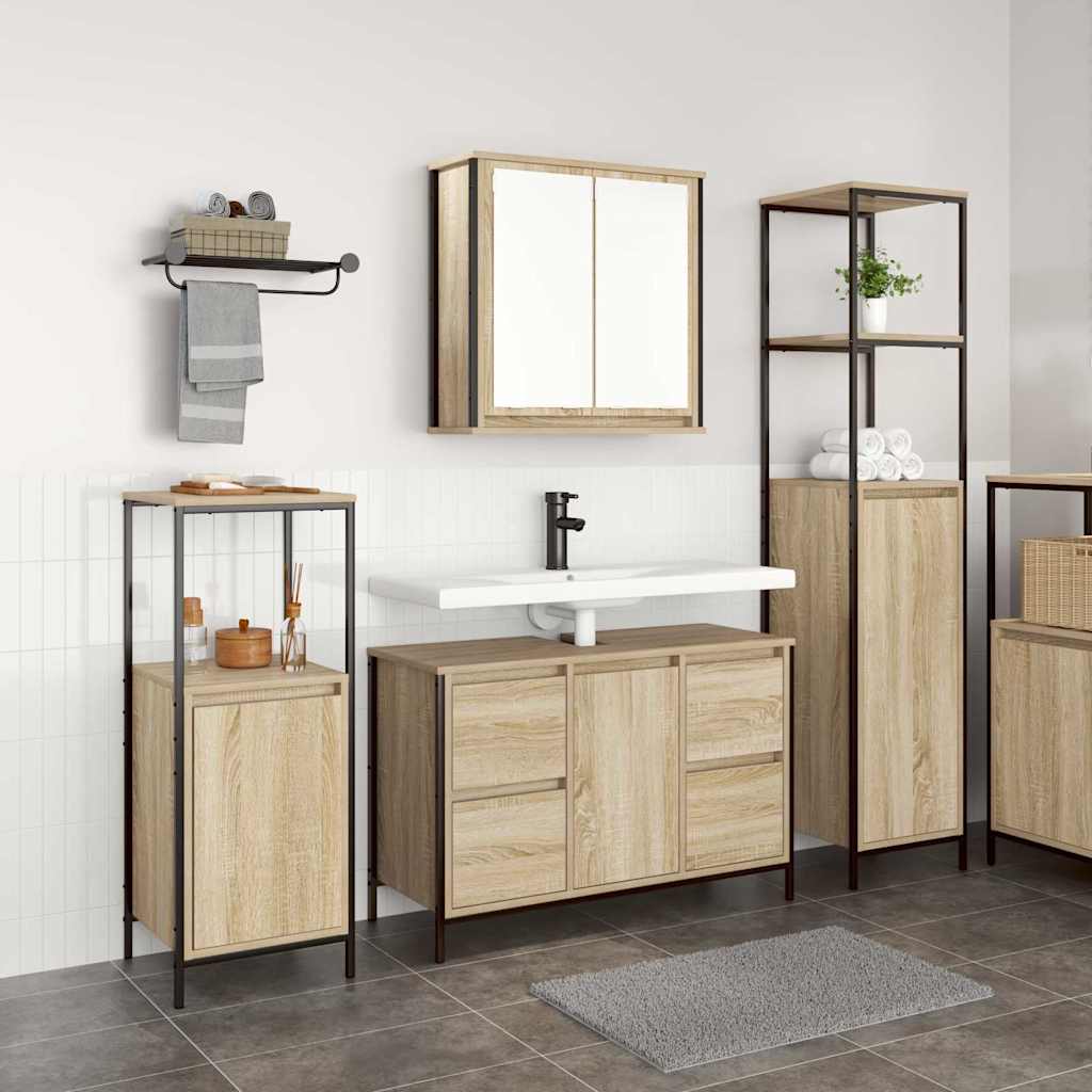 Badezimmermöbel Set mit Schubladen 2 pcs Schwarz Eichen-Optik