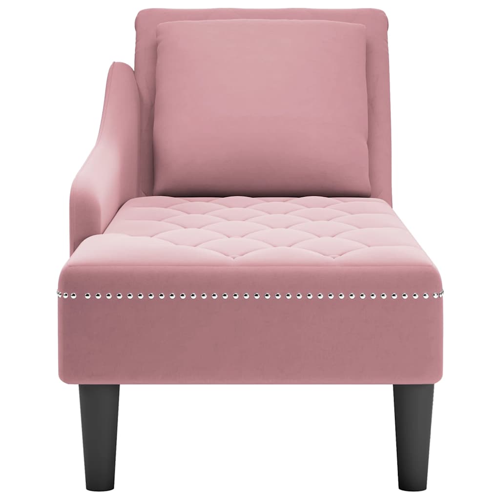 Chaiselongue mit Kissen und Rechter Armlehne Blau Samt