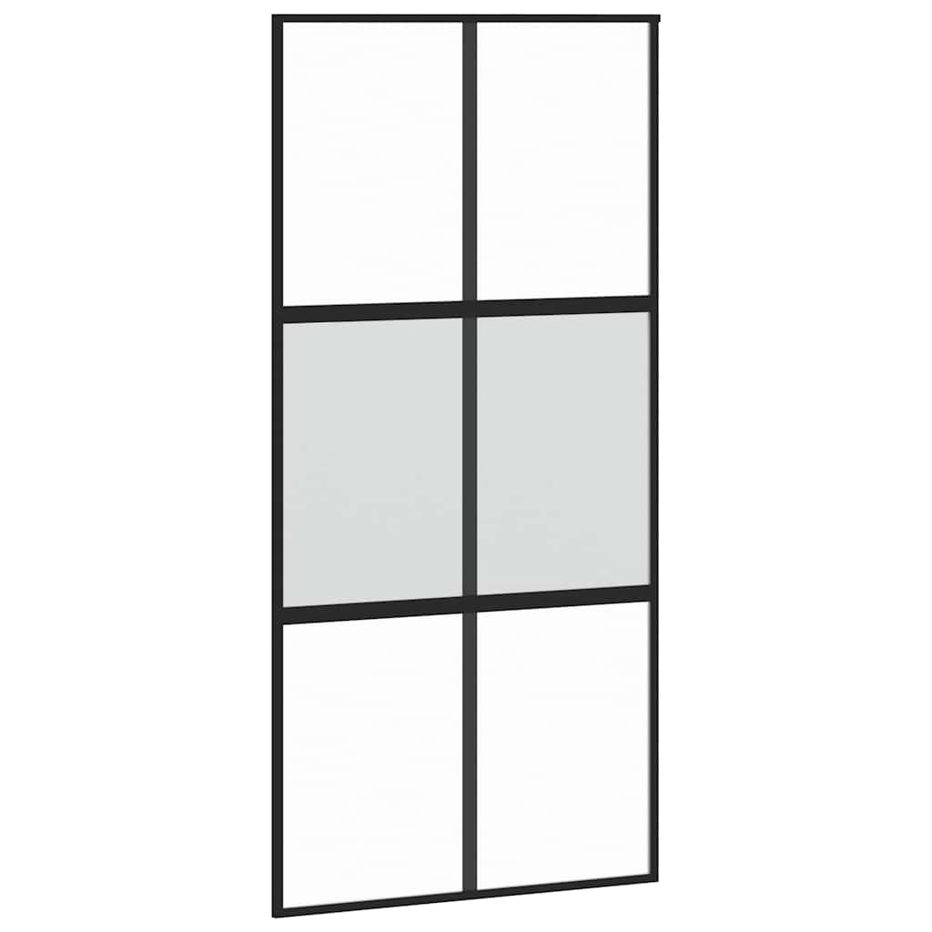 Schiebetür mit Beschlag Schwarz 76x205 cm Hartglas